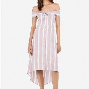 NWT Express Striped Off The Shoulder Tie Front Midi Dress